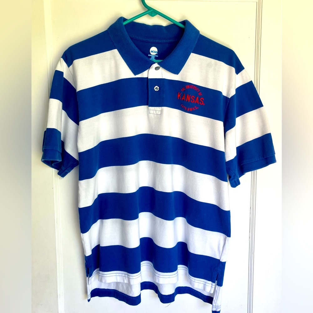 Kansas “Jayhawks” University Mens Size XL NCAA Team Stripe Polo Shirt